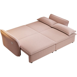 English Elm This Convertible Sleeper Sofa Plush Fleece 85 Inch Pull Out Bed for Studio Living Pink W3820S00036