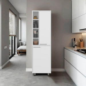 English Elm White Tall Kitchen Pantry with Open & Closed Shelves, Durable Melamine Storage for Organized Homes B062P380084