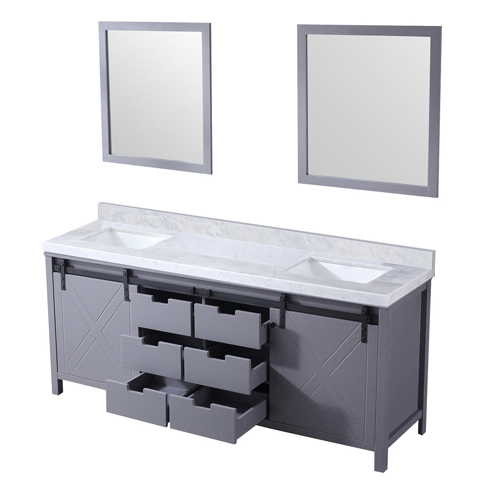 English Elm Dark Grey Double Bath Vanity 80" W x 22" D with Carrara Marble Top, Soft-Close Storage & 30" Mirrors B2731S00859