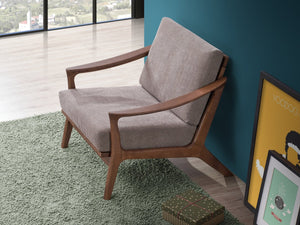 English Elm Lide Light Brown Fabric Accent Chair with Brown Wood Frame, Removable Cushion & 220lb Capacity B2726S00385