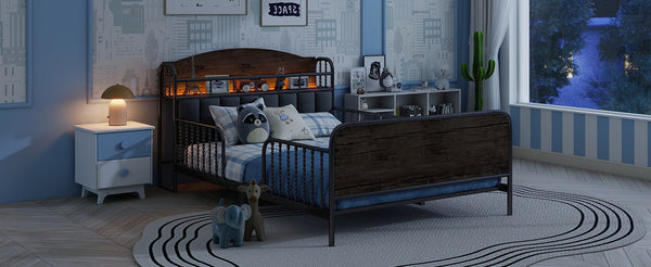 English Elm Full Solid Wood Kids Platform Bed with Guardrail, Low-Profile Durable Pine & MDF, 350LB Capacity Black 58.27 L x 16.93 W x 9.65 H W2593P337445