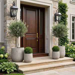 English Elm Round Concrete Style Planter Duo Handcrafted Magnesium Oxide Pots for Patio Garden W347P449373