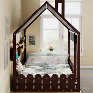 English Elm {slats Are Not Included} Twin Montessori House Floor Bed Kids Tent Lights Shelves Pinewood Frame Espresso N708P407963P