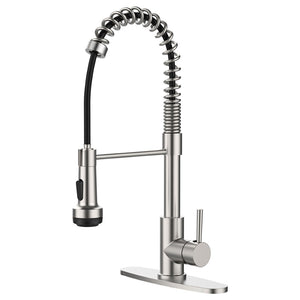 English Elm Kitchen Spring Coil Faucet Brushed Nickel Pull Down Sprayer Four Modes Stainless Steel T3177P316547