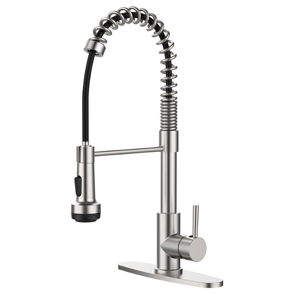 English Elm Kitchen Spring Coil Faucet Brushed Nickel Pull Down Sprayer Four Modes Stainless Steel T3177P316547