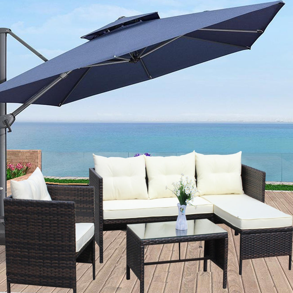 English Elm Outdoor 4-Piece Wicker Patio Conversation Set With Beige Cushions - Stylish, Durable, And Versatile! W209S00019-GIGA