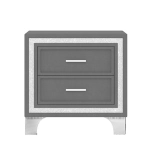 English Elm Mid Century Nightstand Velvet 2-Drawer Bedside Table with Metal Legs, Retro Space-Saving Storage and Durable Finish Gray 23.5 L x 19 W x 17 H N733P183659E