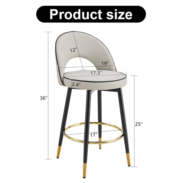 English Elm 360 Swivel Pu Leather Barstools Set of Two with Matte Black Legs for Kitchen or Bar W1151P265583