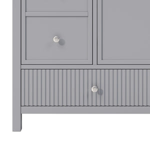 English Elm 60" Freestanding Bathroom Vanity Fluted Fronts Soft Close Drawers Drop-in Sink Blue Gray N817P404100B