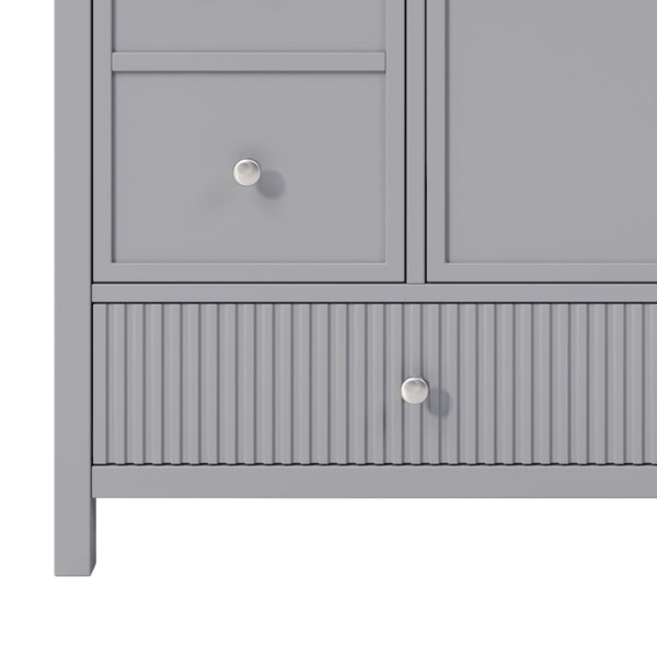 English Elm 60" Freestanding Bathroom Vanity Fluted Fronts Soft Close Drawers Drop-in Sink Blue Gray N817P404100B