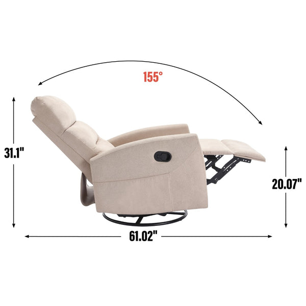 English Elm Manual Rocker Recliner with 360 Swivel Beige Fabric Upholstery for Living Room W3224P289285