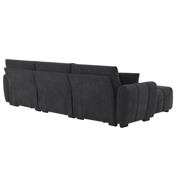 English Elm [video] Boucle L-shape Modular Sectional with Ottoman Four Seat Living Room Sofa N723S0008B