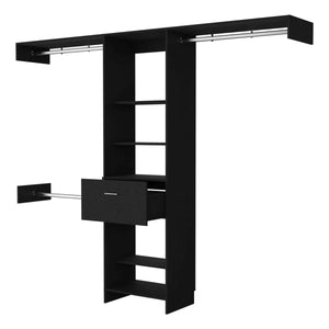 English Elm Cross Closet System premium organizer with one smooth drawer, three metal rods and five open shelves for versatile storage and style Black 82.68 L x 20.48 W x 3.55 H B128S00083