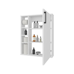 English Elm Yoder, Compact White Bathroom Cabinet with 4 Open Shelves & 1 Door, Scratch-Resistant Melamine Finish B128P375293