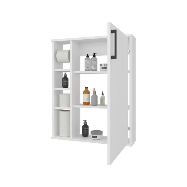 English Elm Yoder, Compact White Bathroom Cabinet with 4 Open Shelves & 1 Door, Scratch-Resistant Melamine Finish B128P375293