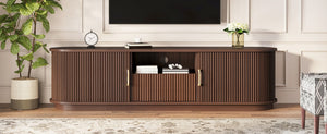 English Elm Vintage Farmhouse Media Console with Slatted Sliding Doors and Brass Hardware for Living Room Walnut N721P427206P