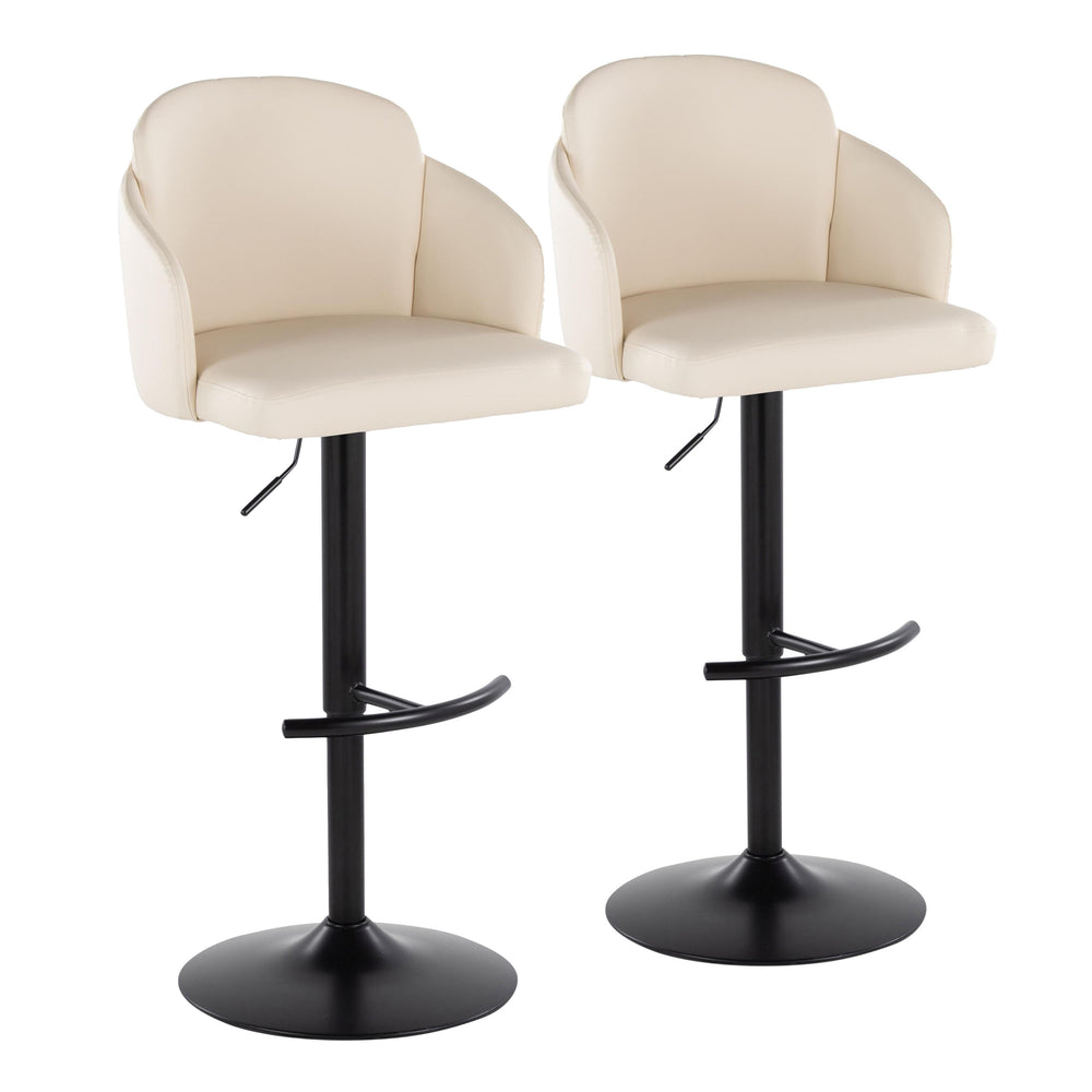 English Elm Dahlia Modern Adjustable Barstool Set Of 2 - Cream Faux Leather & Black Metal With 360° Swivel B202S00810