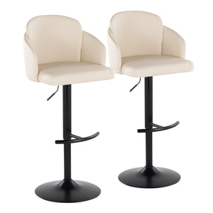 English Elm Dahlia Modern Adjustable Barstool Set Of 2 - Cream Faux Leather & Black Metal With 360° Swivel B202S00810