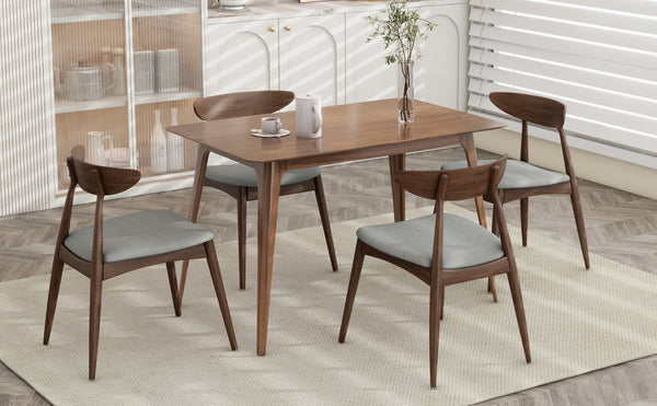 English Elm 5-piece Mid-century Rubberwood Dining Set with Upholstered Chairs for Small Spaces Light Gray,Walnut N759S003011D