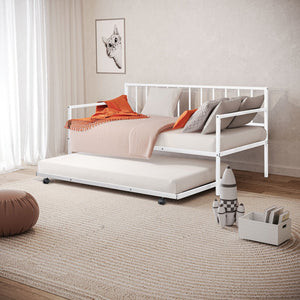 English Elm 1pc Twin Metal Daybed With Trundle White Finish Sleek Contemporary Design Space-Saving Twin Guest Bed Mattress-Ready B2741P364411
