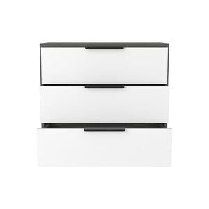 English Elm Dresser - Modern 3-Drawer Storage Solution In Smokey Oak & White For Stylish Small Spaces B097132977