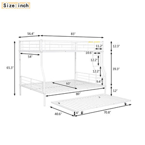 English Elm Full Xl Over Queen Iron Bunk Bed with Trundle Three Sleeper Chrome Kids Frame White LT000259AAK