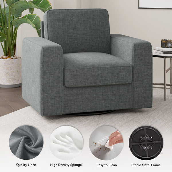English Elm 360 360 Rotation Swivel Accent Chair Gray Linen Upholstered Wide 36" Mid-Century Ergonomic Sofa Seat Comfortable Modern Home Office Lounge T3950P387638