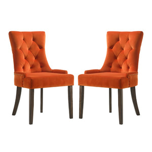 English Elm Set Of 2 Velvet Upholstered Dining Chairs In Orange With Weathered Oak Legs For Stylish Comfort B016P315252-GIGA