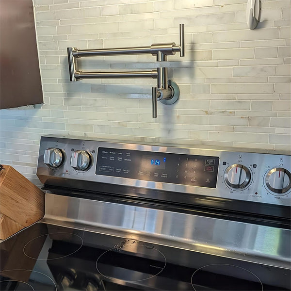 English Elm Pot Filler Wall Mount Brass Faucet with Swing Arm and Matte Black Finish for Kitchen T3177P277527