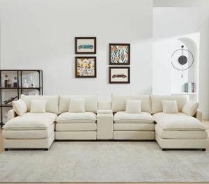 English Elm 148-inch Seven Piece U-shaped Sectional with Console Usb Port and Cloud Foam Seating W2564S00044