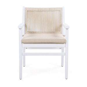 English Elm Christopher Knight Home® - Outdoor Acacia Wood Dining Chairs Set of 2 with Woven Rope Back, Waterproof Cushions, 400lb Capacity Beige+White N779P224995W