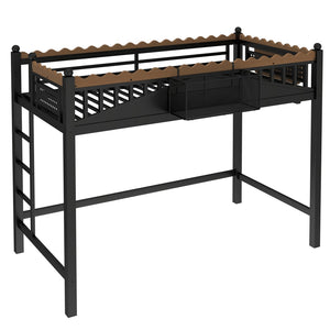English Elm Twin Kids Platform Bed with Trundle Staircase Bookshelf and Rounded Safety Rails W1580S00380