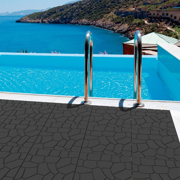 English Elm New Stone Texture Interlocking Patio Tiles Polypropylene 44 Piece Outdoor Deck Set W3022P251867