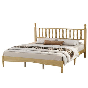 English Elm King Rubberwood Platform Bed Sculptural Gourd Headboard Retro Natural Finish Bedroom N733P338316M
