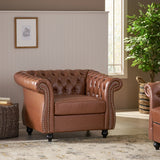 Christopher Knight Home® - Noble House - Silverdale Traditional Chesterfield Club Chair, Cognac Brown and Dark Brown