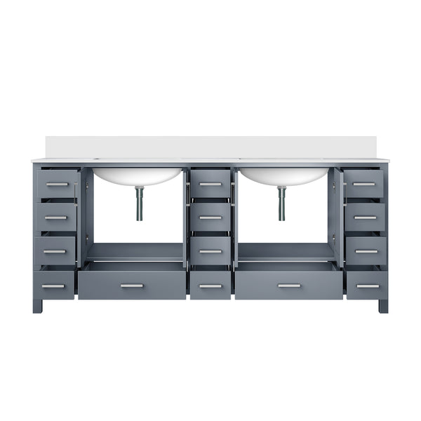 English Elm Dark Grey Double Bath Vanity 84" W With Cultured Marble Top - Elegant Storage & Soft-Close Design B2731P259154