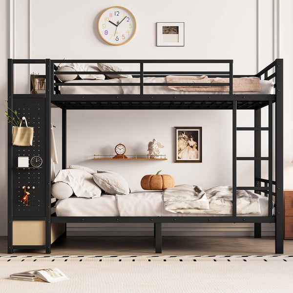 English Elm Full Metal Bunk Bed For Teens - Space-Saving Full Over Full Design With Storage Shelves & Drawers, Black W1580S00234