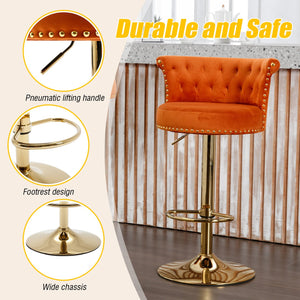 English Elm UNITED Velvet 360° Rotating Bar Chair with Diamond Stitching, Gold Frame, Plush Foam Seat, Adjustable Height Orange W1568P361721
