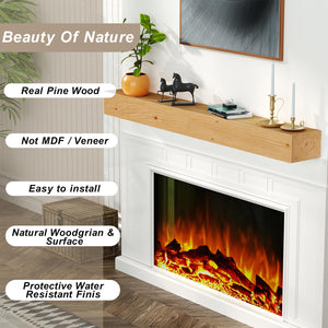 English Elm Fireplace Mantel 72" Solid Pine Diy Floating Shelf - Handcrafted Rustic Wood Display For Home Décor T3210P391503