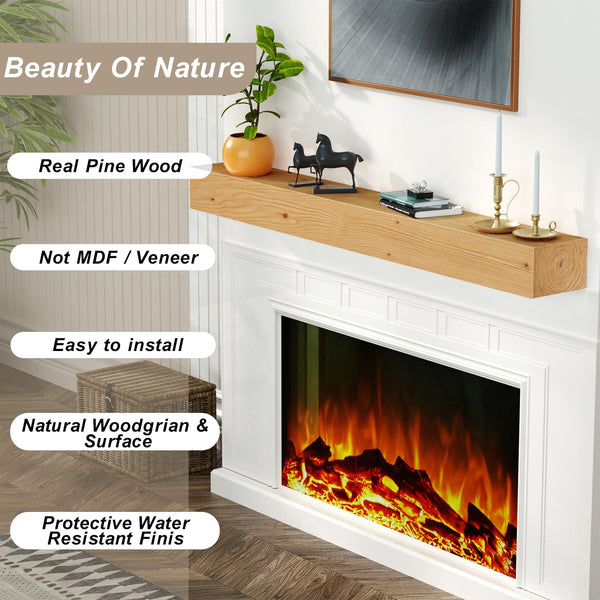 English Elm Fireplace Mantel 72" Solid Pine Diy Floating Shelf - Handcrafted Rustic Wood Display For Home Décor T3210P391503