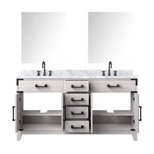 English Elm White Oak Double Bath Vanity With Carrara Marble Top, Chrome Faucets, Mirrors & Ample Storage B2731S01854-GIGA