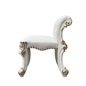 English Elm Vendome Elegant Beige Faux Leather Vanity Stool with Button Tufting, Nailhead Trim & Scrolled Legs B2726P377361