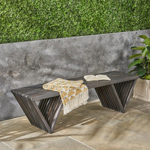 English Elm Metropol Solid Acacia Outdoor Bench with Open Slat Seat and Geometric Hardwood Base N769P371877G