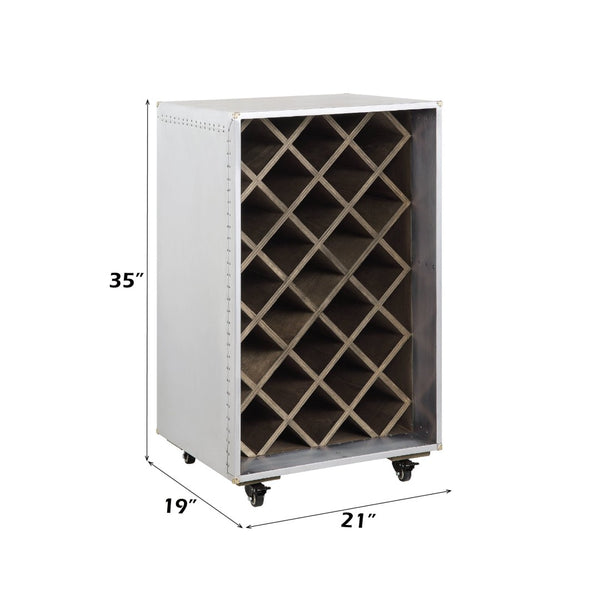English Elm Raini Rolling Aluminum Wine Cabinet with Patchwork Panels for Modern Living Spaces B2726P457633