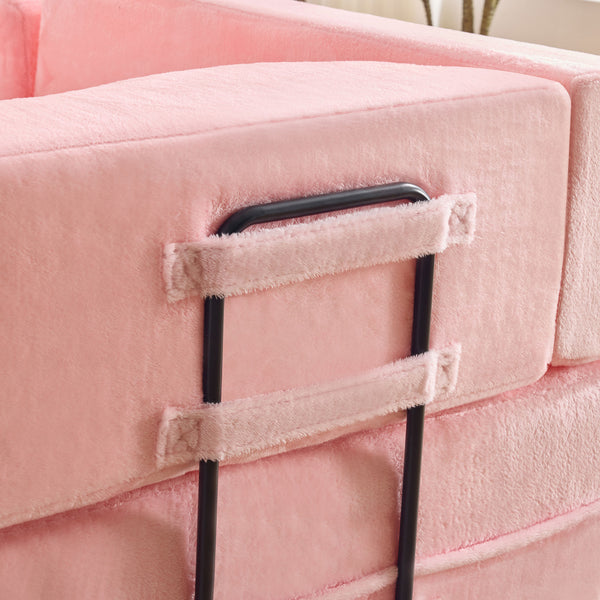 English Elm 71-inch folding sofa bed with plush fur cover, high-density foam futon sleeper, modern modular comfort Pink W1829S00065