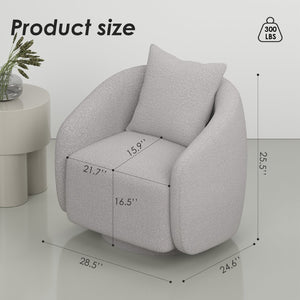 English Elm Swivel Barrel Armchair in Teddy Fabric with Lumbar Pillow and Solid Wood Legs Gray T3623P430693