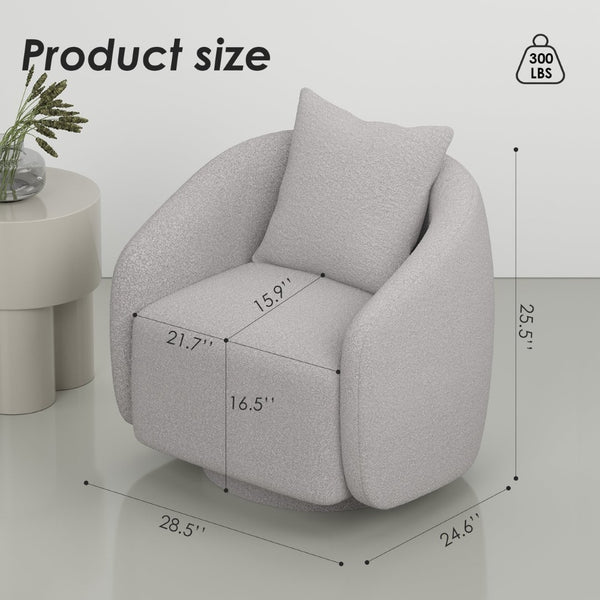 English Elm Swivel Barrel Armchair in Teddy Fabric with Lumbar Pillow and Solid Wood Legs Gray T3623P430693