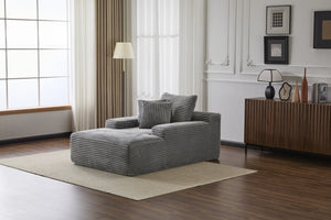 English Elm Oversized Chaise Lounge Chair Cozy Cloud Corduroy Plush Sleeper Daybed with Throw Pillows, Wide Armrest and No Assembly Grey W3723P345160