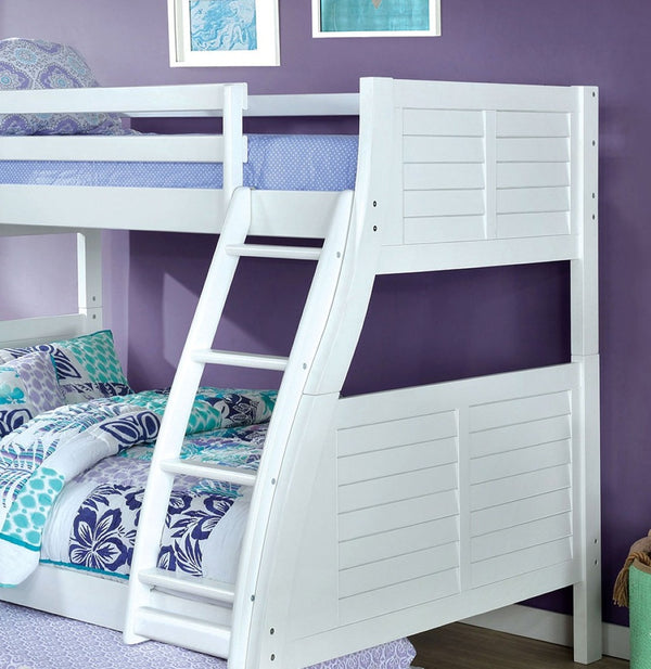 English Elm Transitional Twin Over Full Bunk Bed In White Finish With Plank Design, Safety Rails & Ladder B2741S00329-GIGA