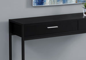 English Elm Accent Table with Storage Drawer and Glass Shelf, Modern Metal Frame End Table for Living Room Bedroom Black 50 L x 15 W x 6 H B2710P219320